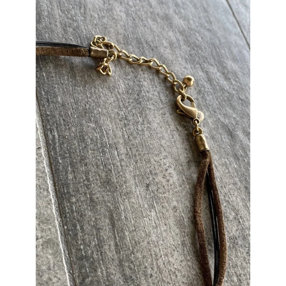 Chico’s Necklace Faux Leather Cord Gold Tone Pendant 18”